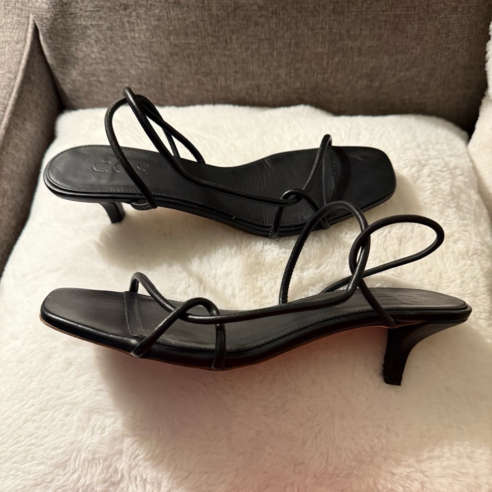 COS Strappy Leather Kitten-Heel Sandals, Size 9
